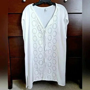 Raviya White Swim Beach Cover Up  Boho Style Eyelet Pattern Women's Size Medium